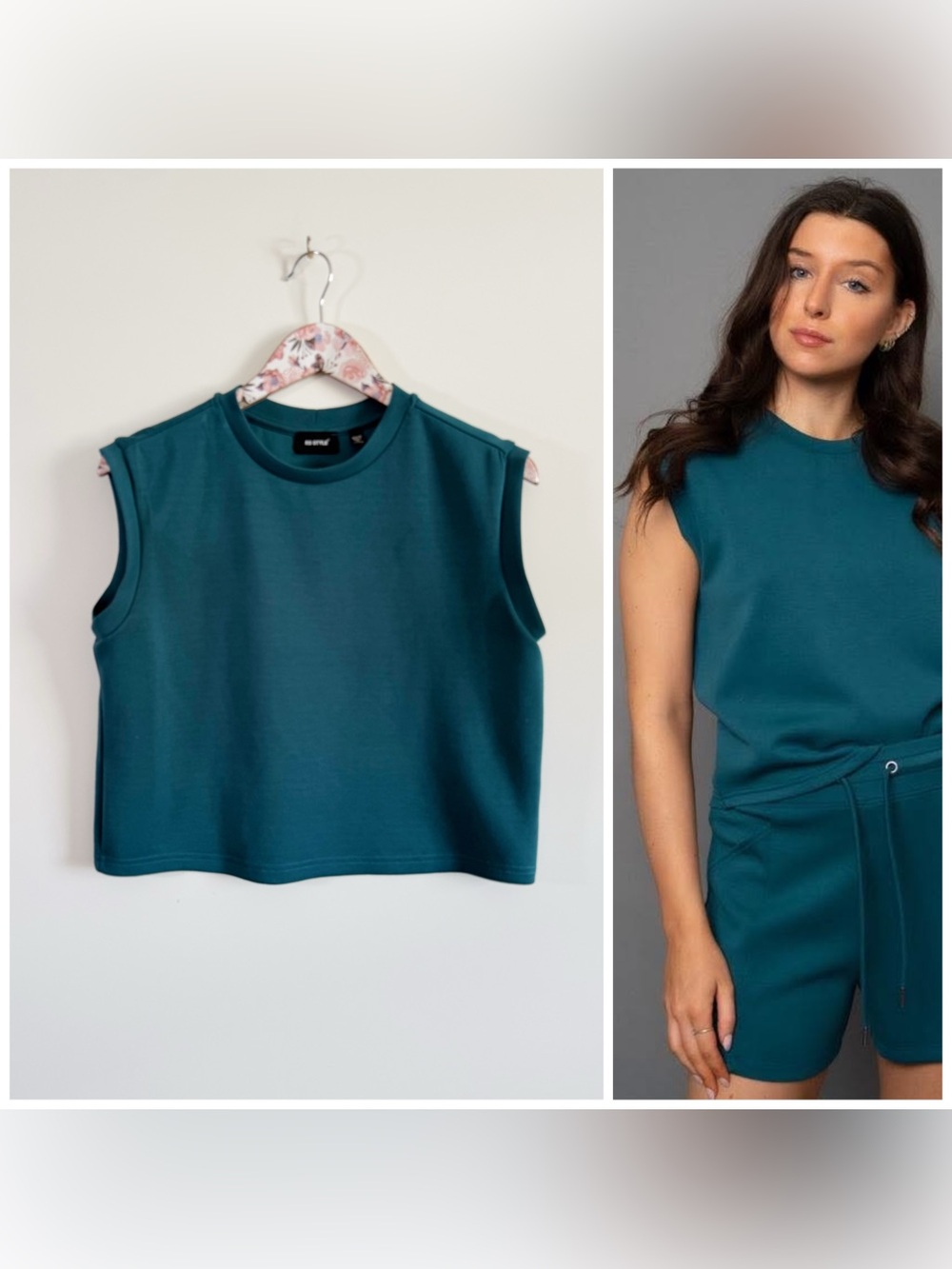 RD STYLE Miva Sleeveless Muscle Tank Top S Small Teal Knit Blue